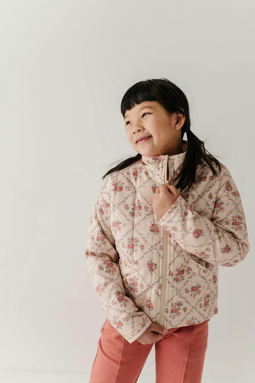 Girls Quilted Floral Bomber Jacket in Easton Diamond Rose