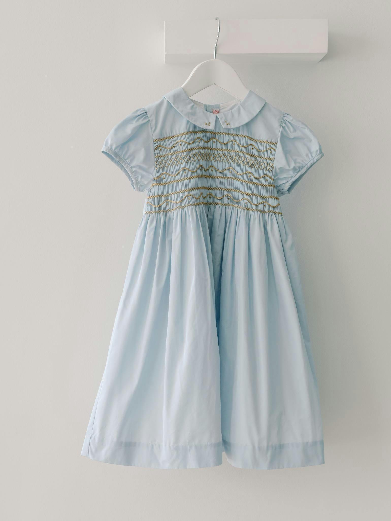 Dusty Blue Victoria Girl Hand-Smocked Dress