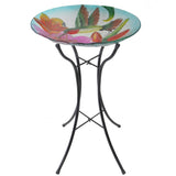 Hand painted Hummingbird Glass Birdbath with Solar LED