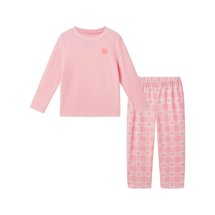 Girls Pajama Set | Heart Plaid - Pink