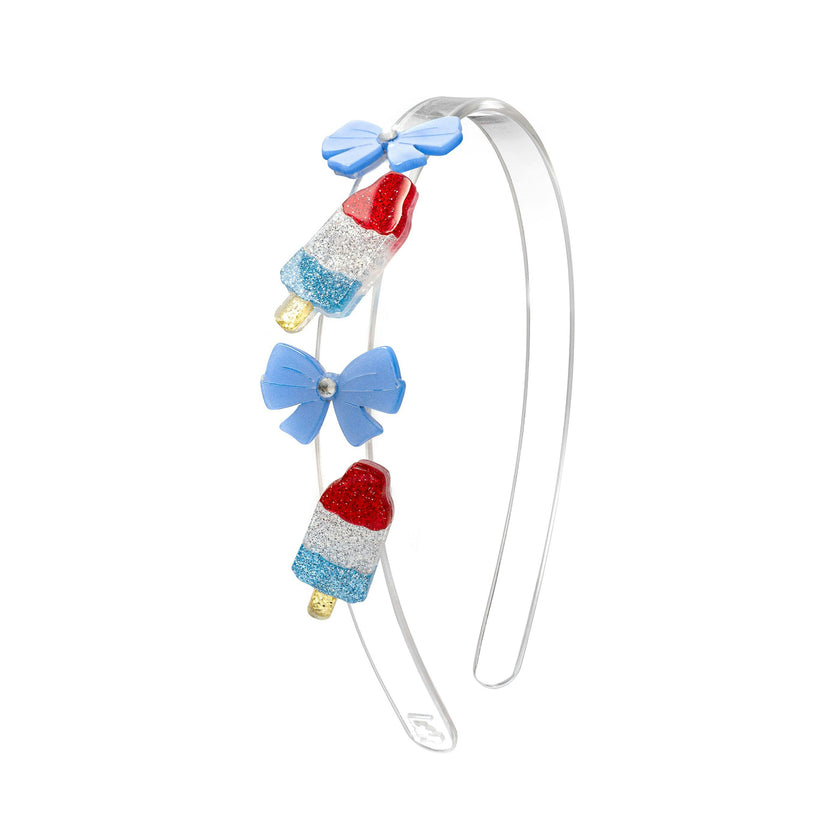 Popsicle Rocket Glitter Blue Bows Headband
