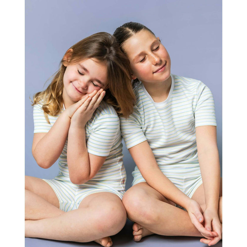 The Organic Short Sleeve Pajama Set [Lemon Double Stripe]