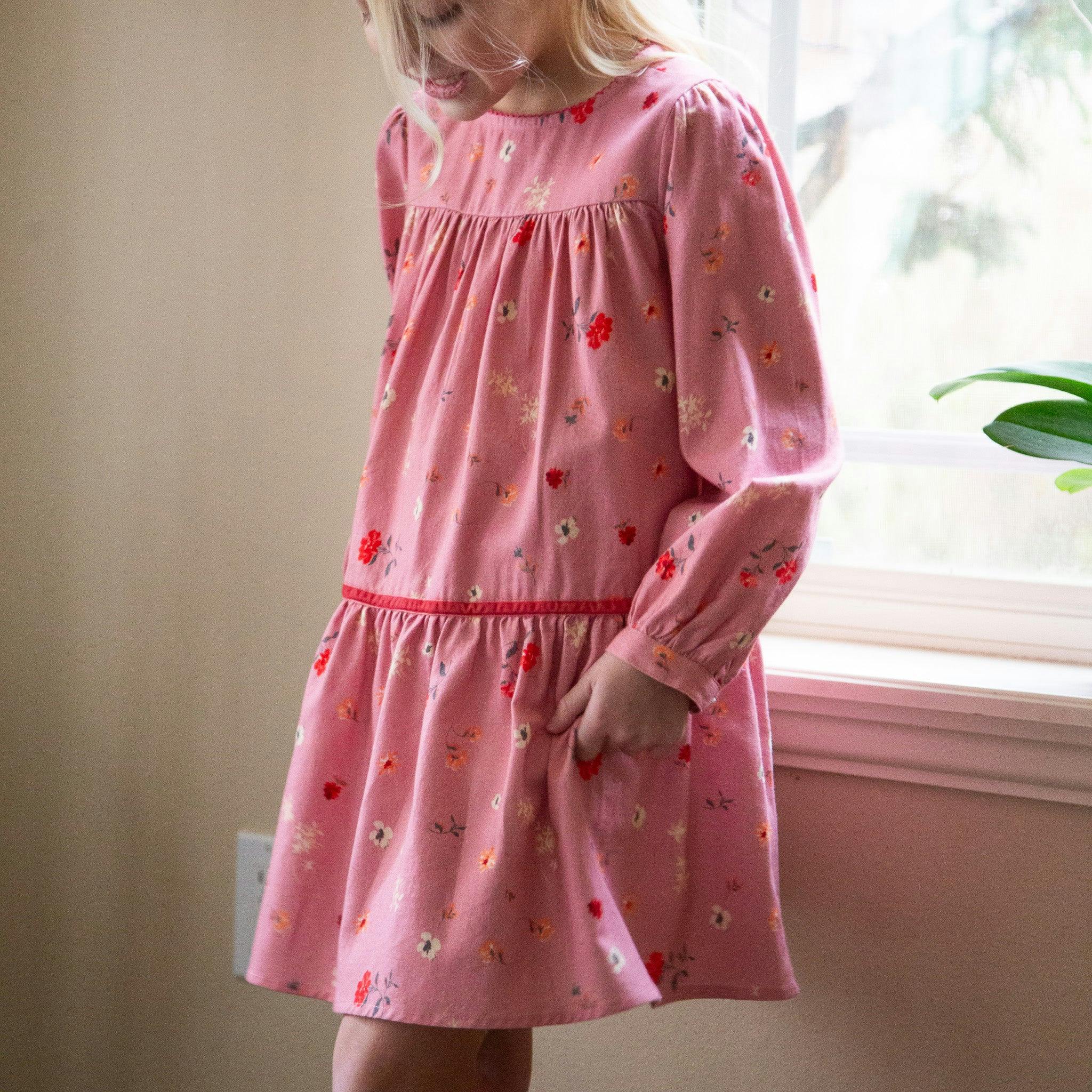 Piper Tiered Dress with Velvet Trim | Sunday Pink