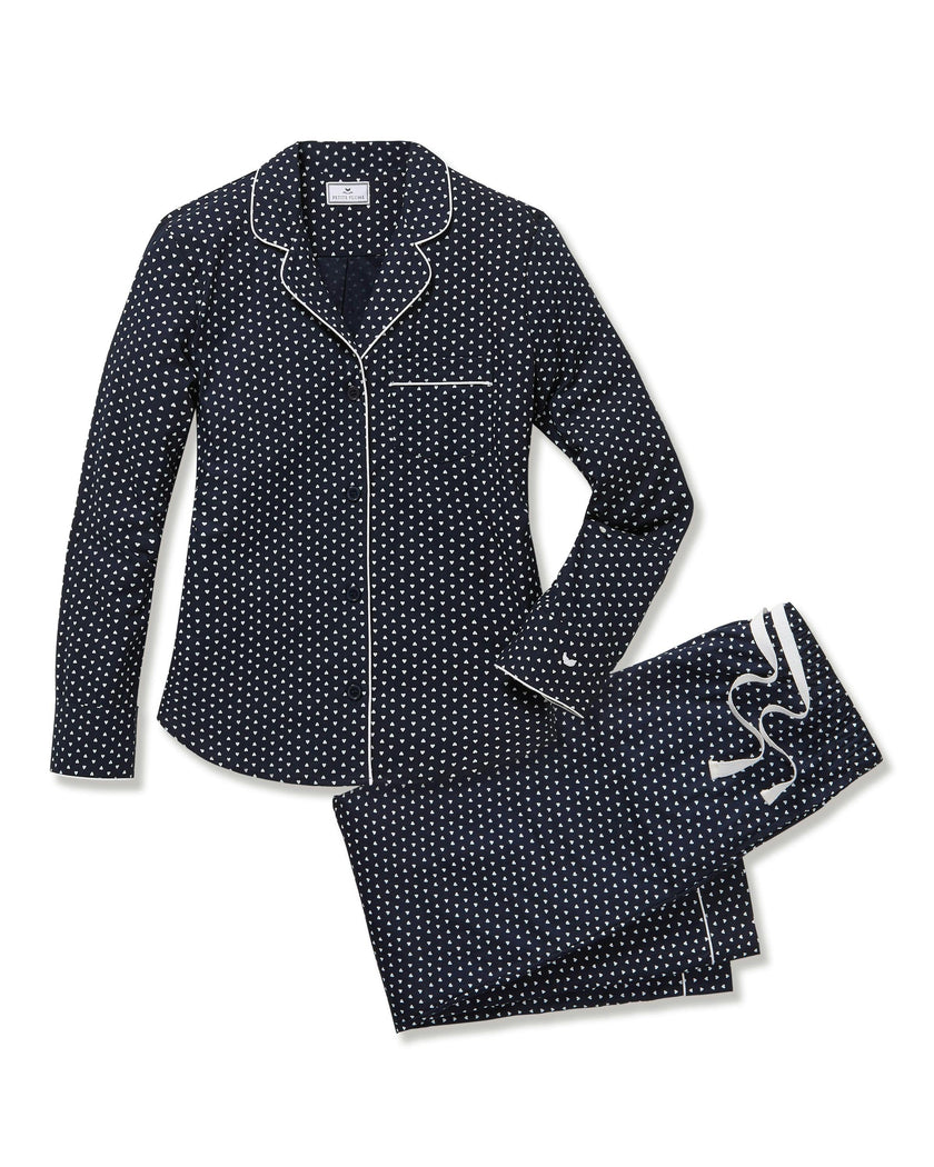Women's Twill Pajama Set in Midnight Hearts