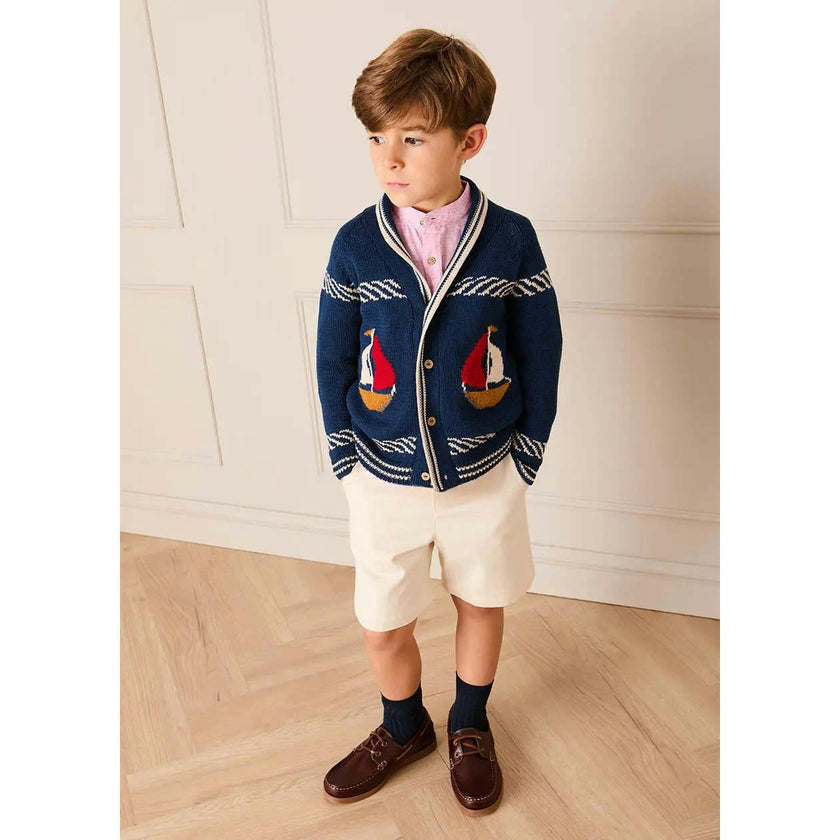 Boat Motif Knitted Cardigan in Navy (2- 10yrs)