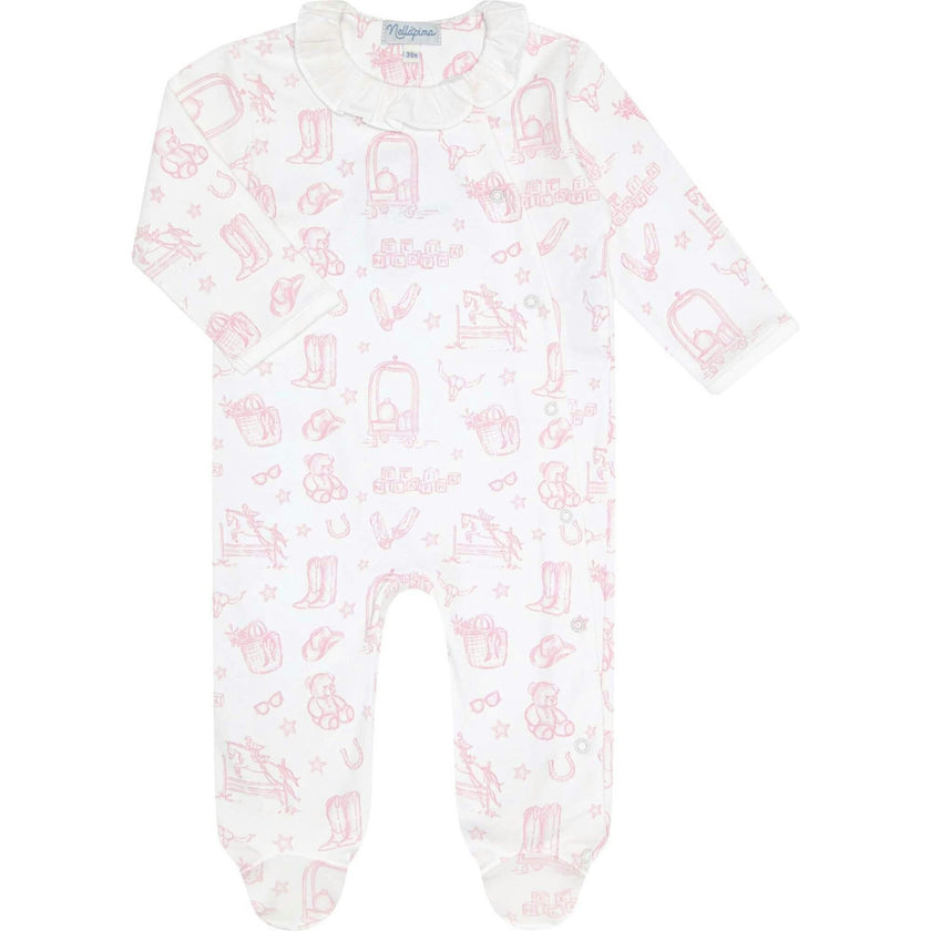 Pink Lone Star Toile Print Crossover Footie