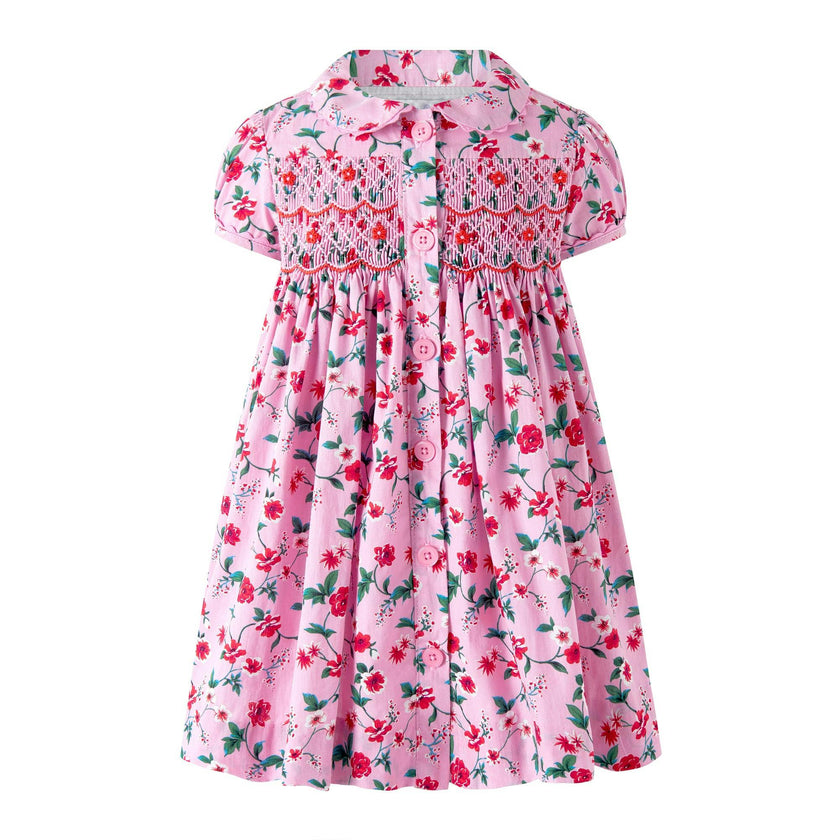 Pink Smocked Button-Front Dress and Bloomers