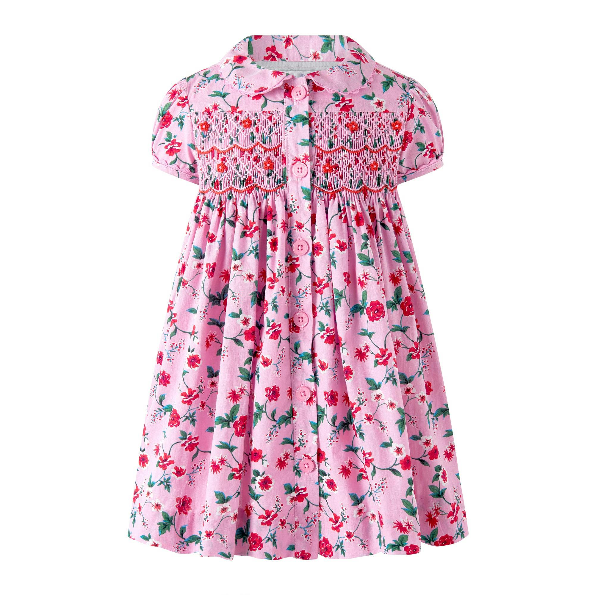Pink Smocked Button-Front Dress and Bloomers