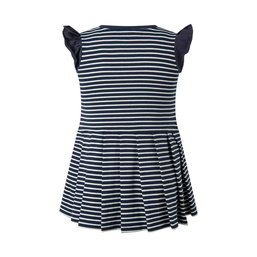 Babys Breton Striped Ruffle Shoulder Tennis Skirt Dress