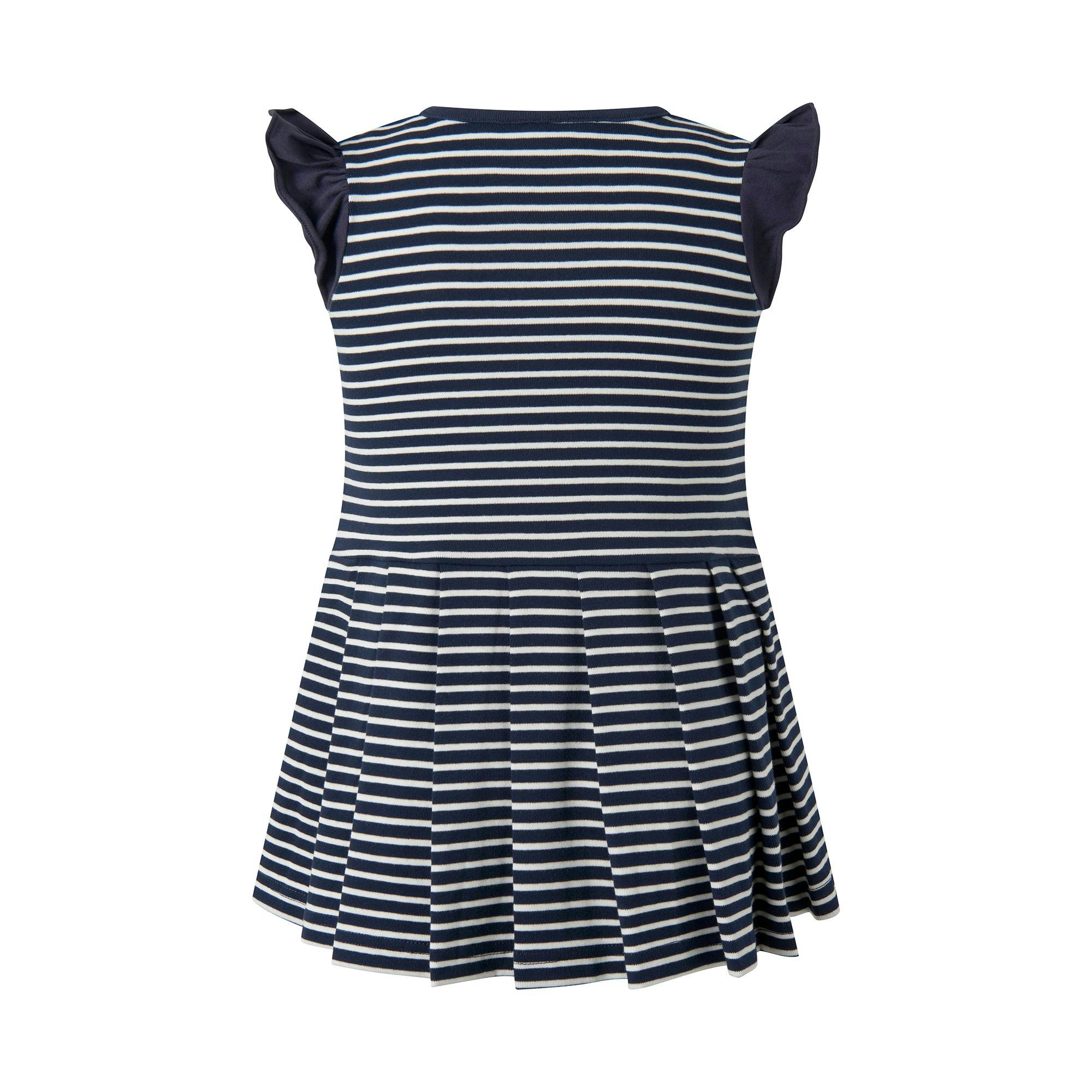 Babys Breton Striped Ruffle Shoulder Tennis Skirt Dress