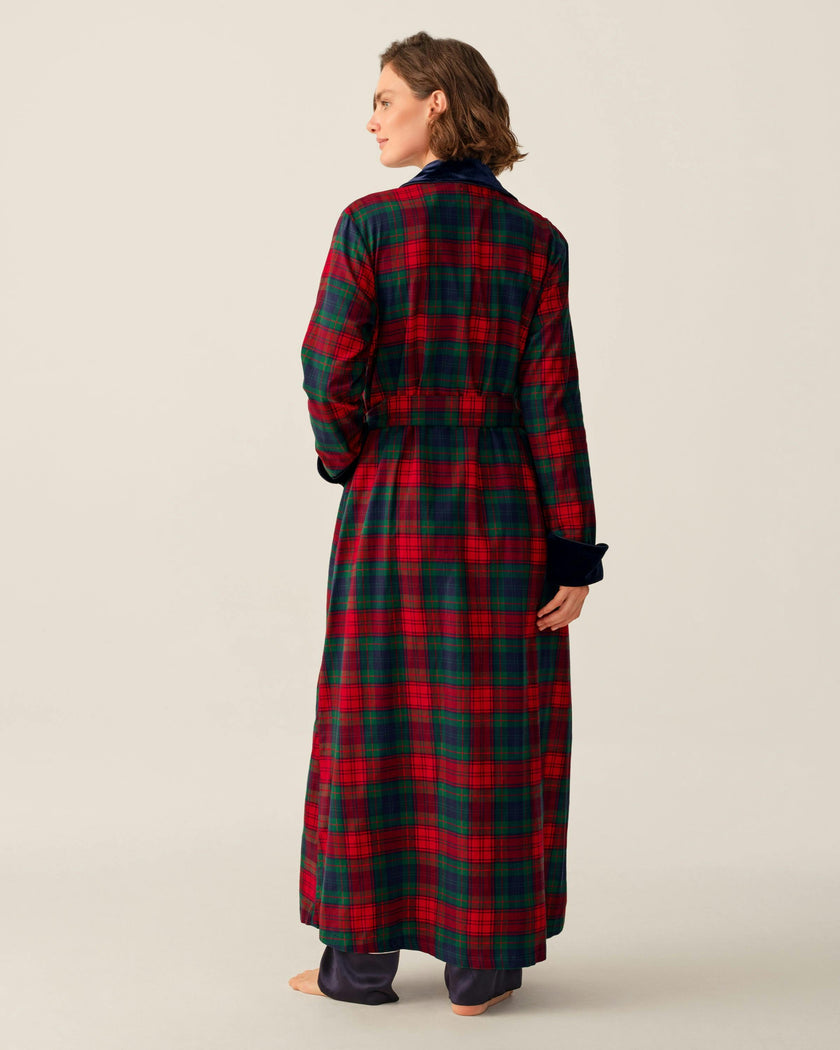 Women's Brushed Twill Velvet Trim Robe in St. James Tartan
