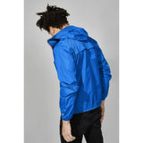 Navy full zip packable rain jacket and windbreaker