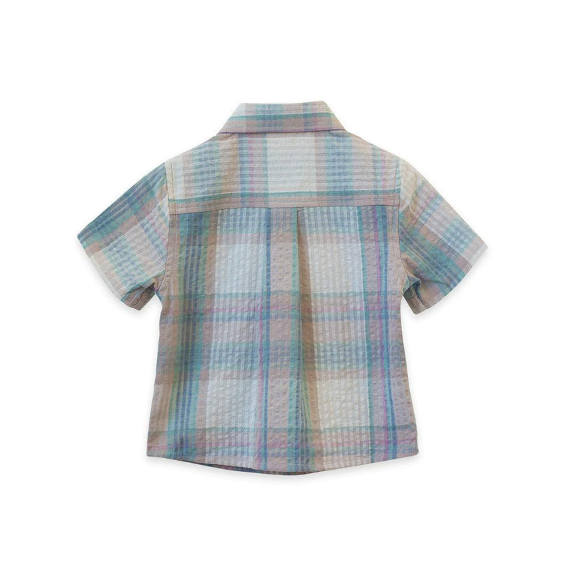 Cotton Seersucker Collar Short Sleeve Shirt