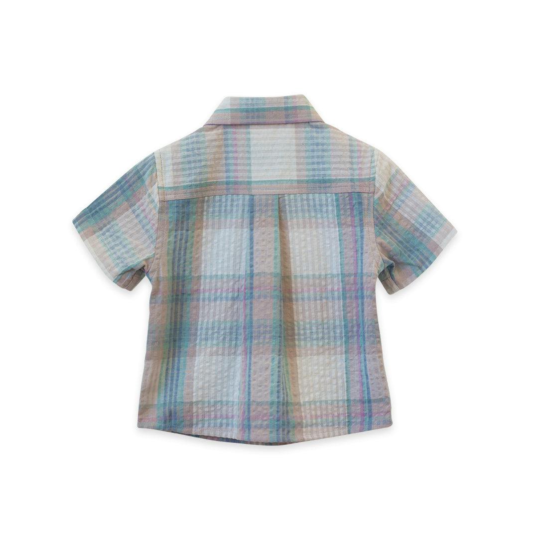 Cotton Seersucker Collar Short Sleeve Shirt