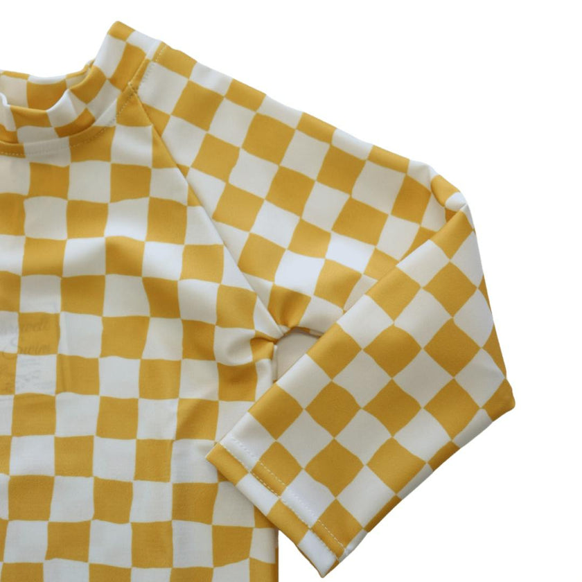 Kids Yellow Check Rash Guard