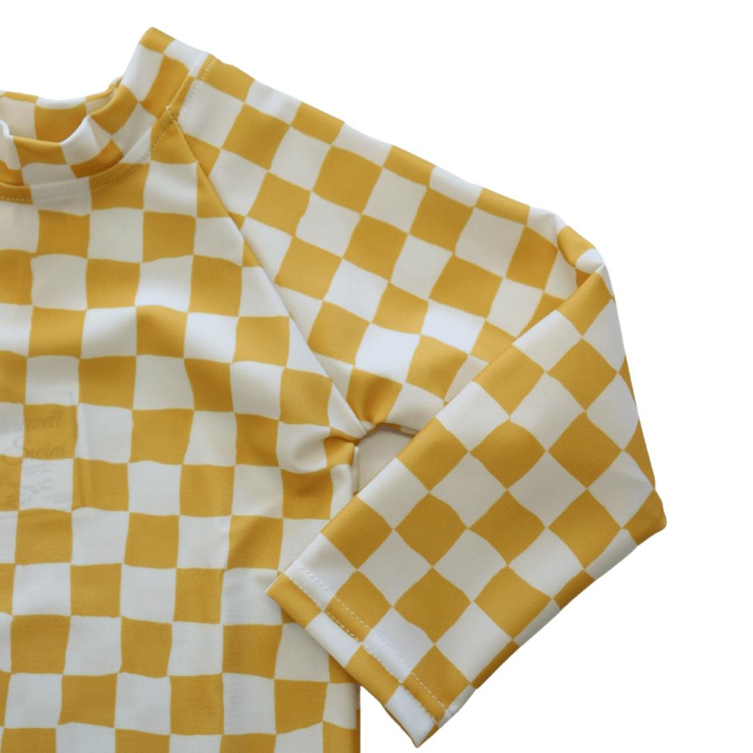 Kids Yellow Check Rash Guard