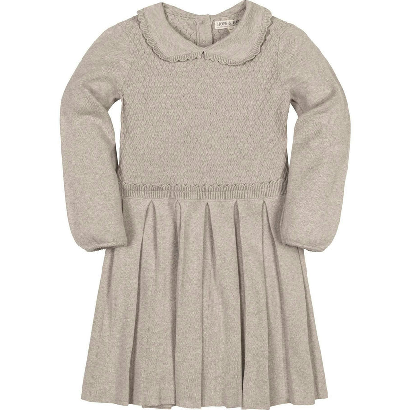 Organic Peter Pan Collar Scallop Trim Sweater Dress, Beige