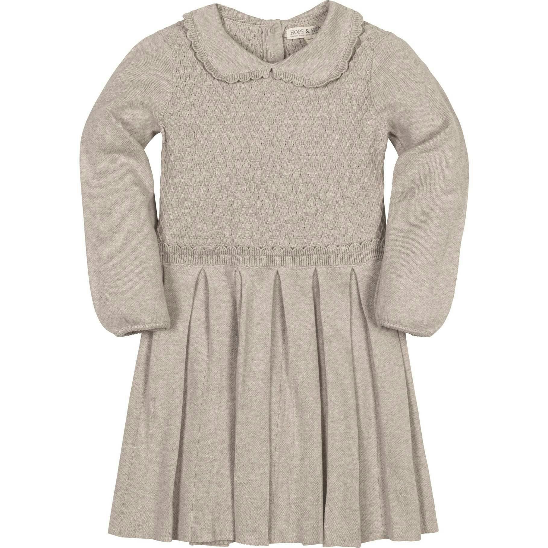 Organic Peter Pan Collar Scallop Trim Sweater Dress, Beige