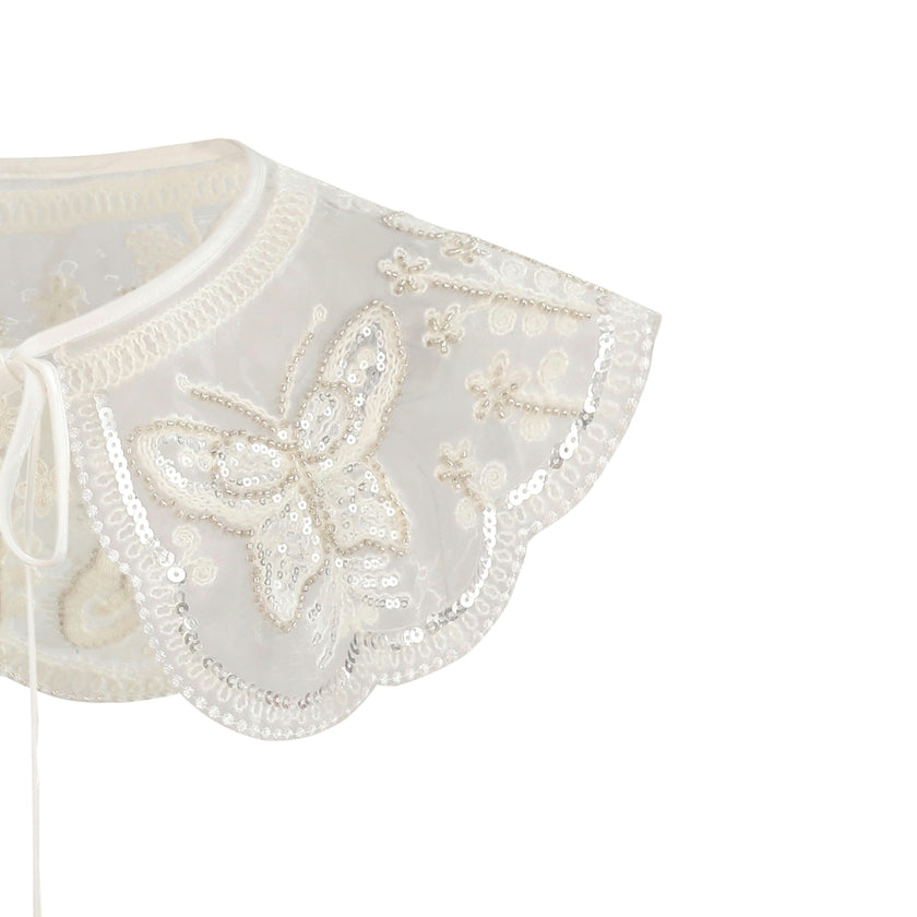 White Embroidered Butterfly Stole
