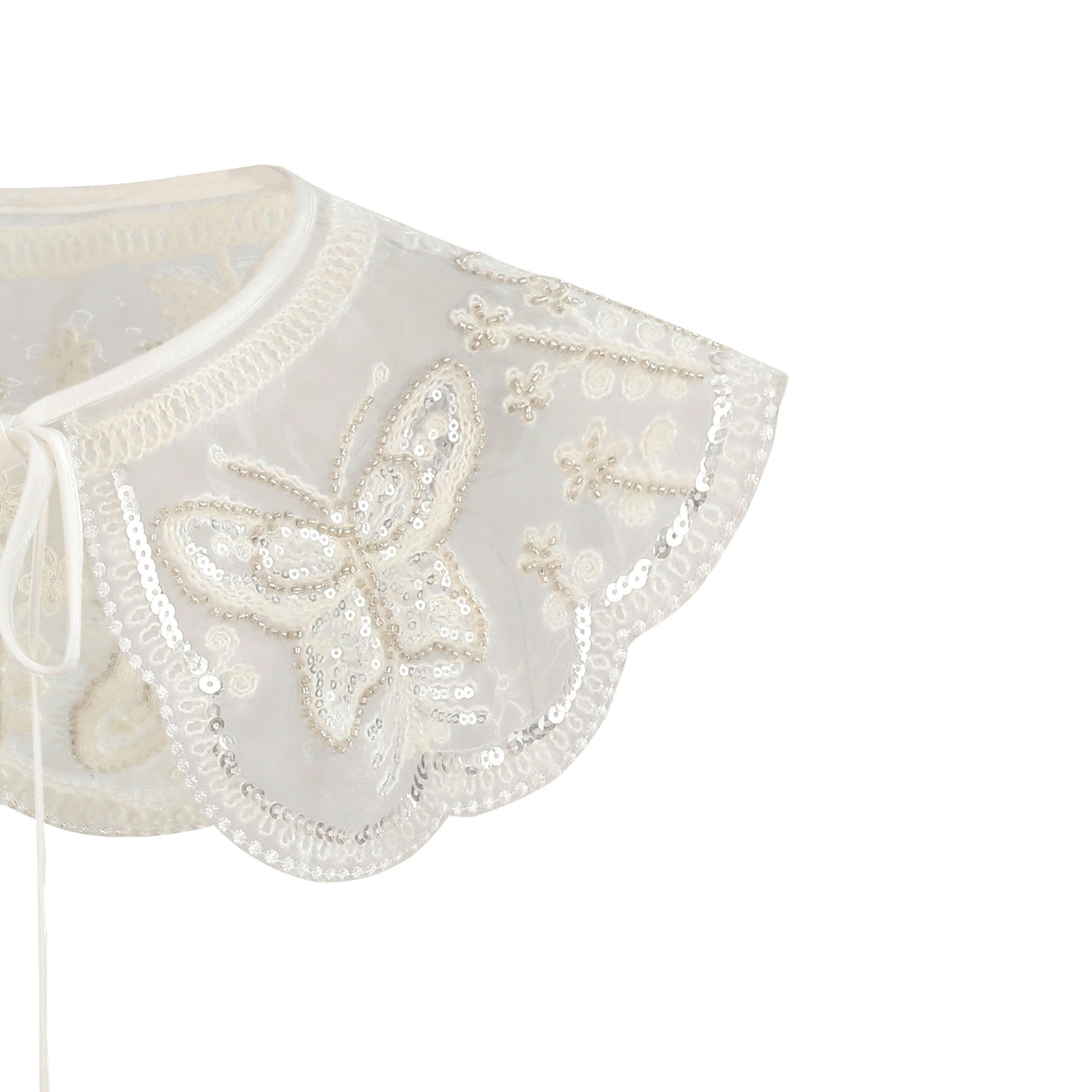 White Embroidered Butterfly Stole
