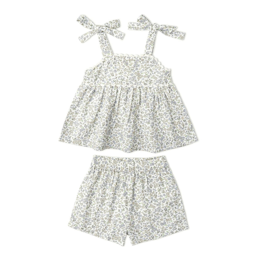 Organic Tie Up Top & Shorts Set - Tulle Floral