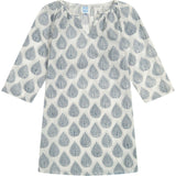 Leafy Block Print Full Sleeve Caftan, Navy