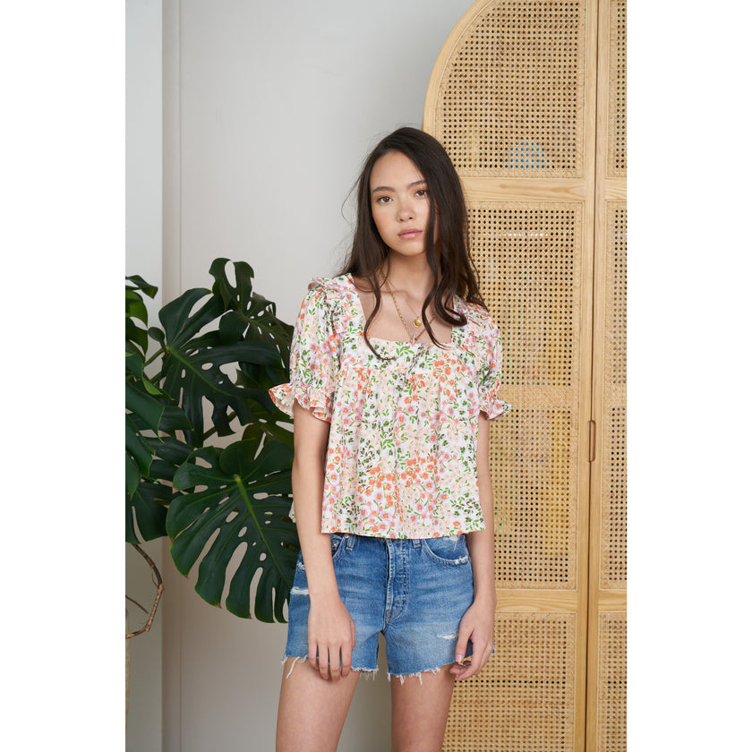 Women'S Gretta Square Neck Top, Spring Blooms