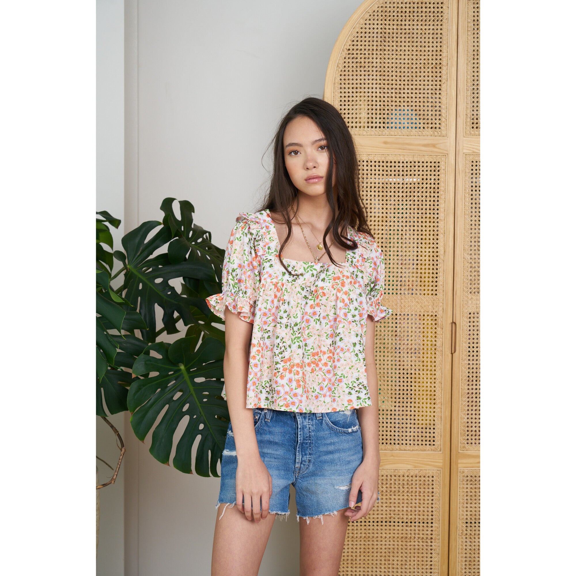 Women'S Gretta Square Neck Top, Spring Blooms