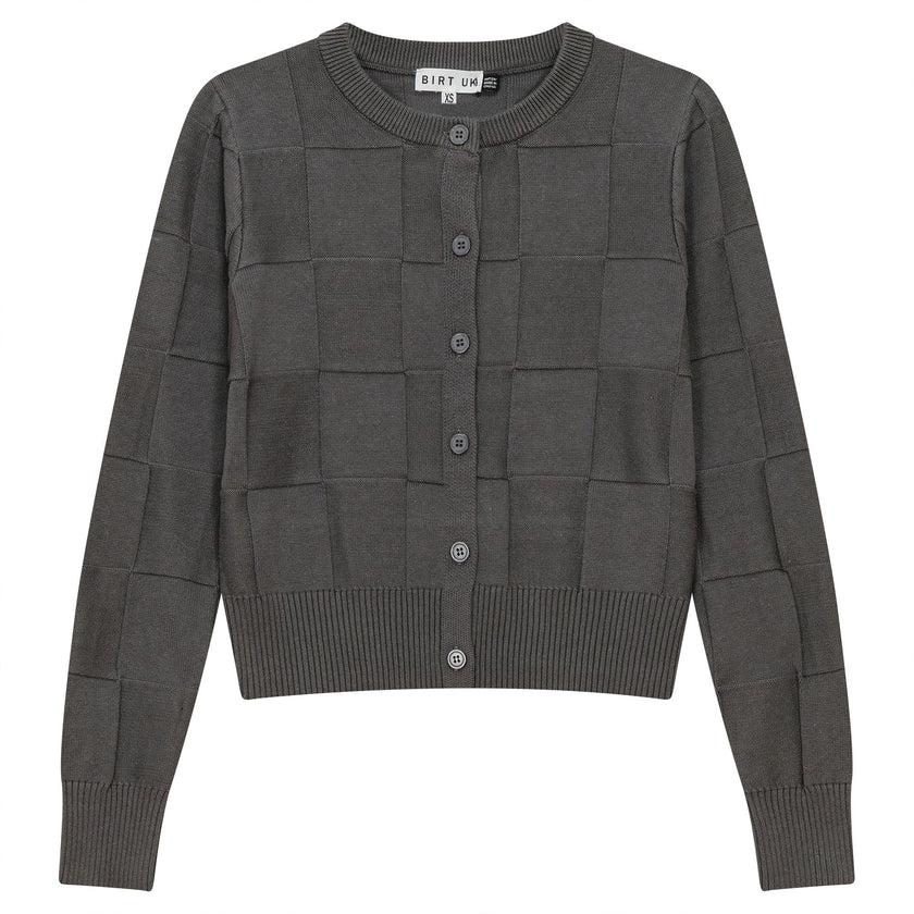 Checked Knit Cropped Cardigan