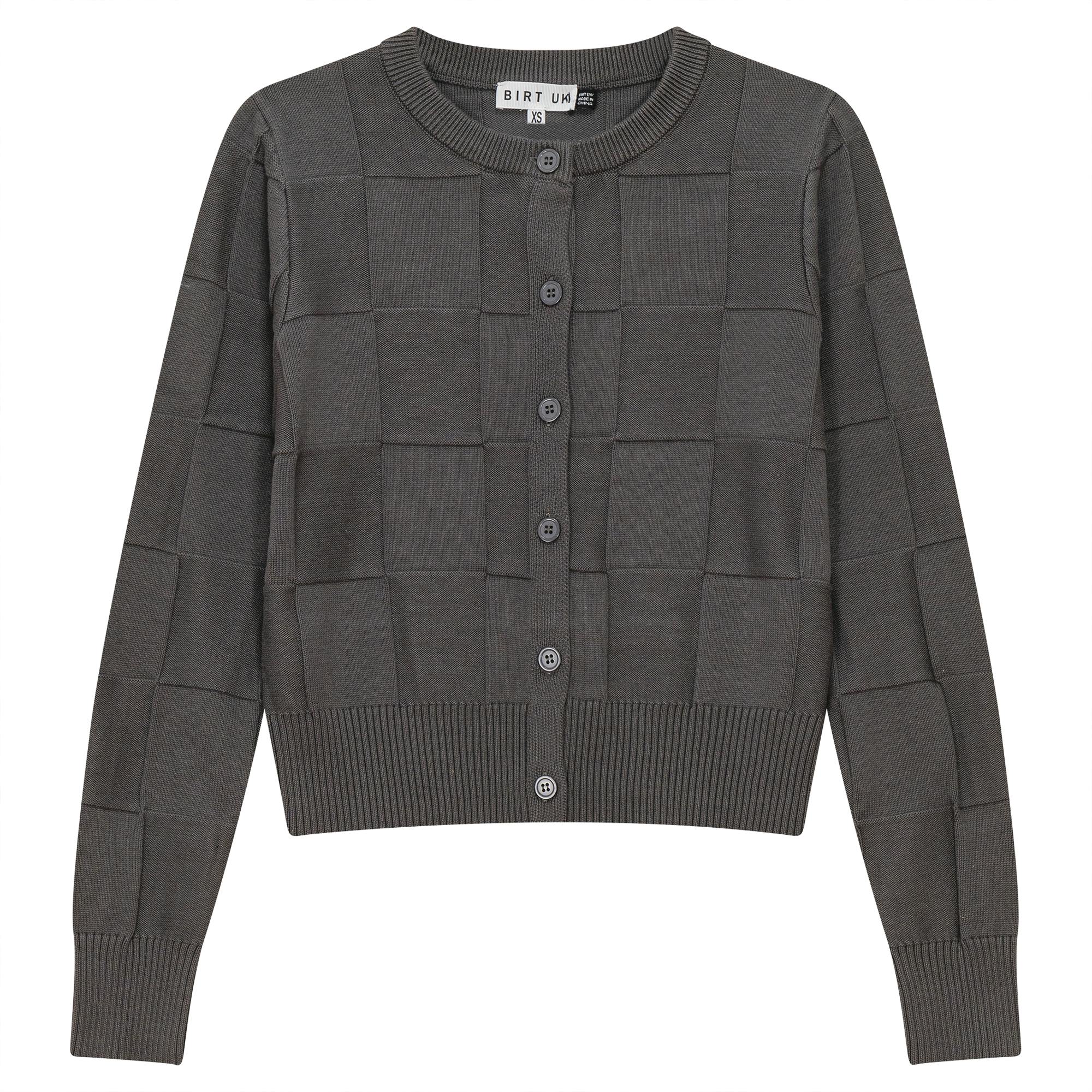 Checked Knit Cropped Cardigan