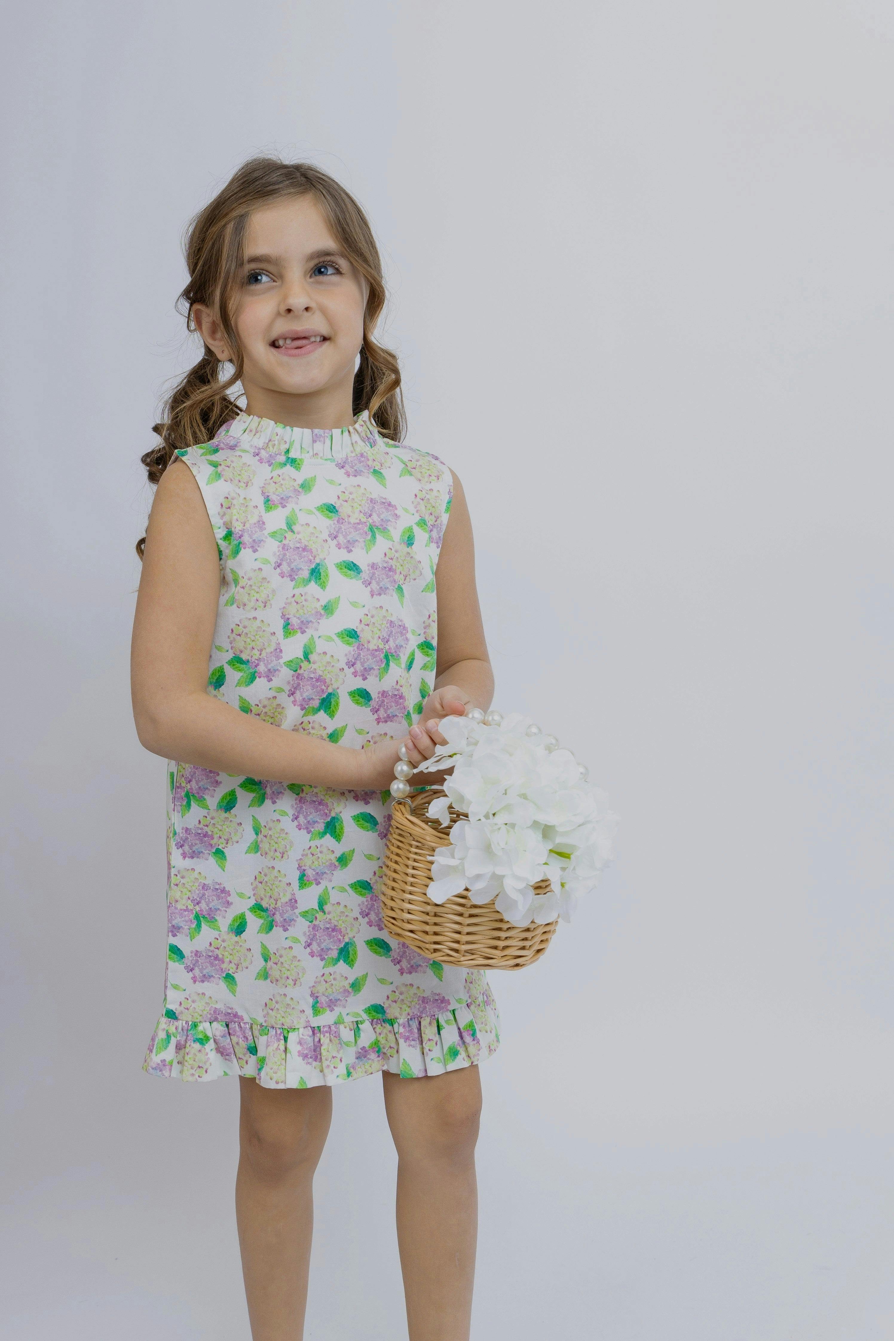 Hydrangeas Shift Dress with Back Bow