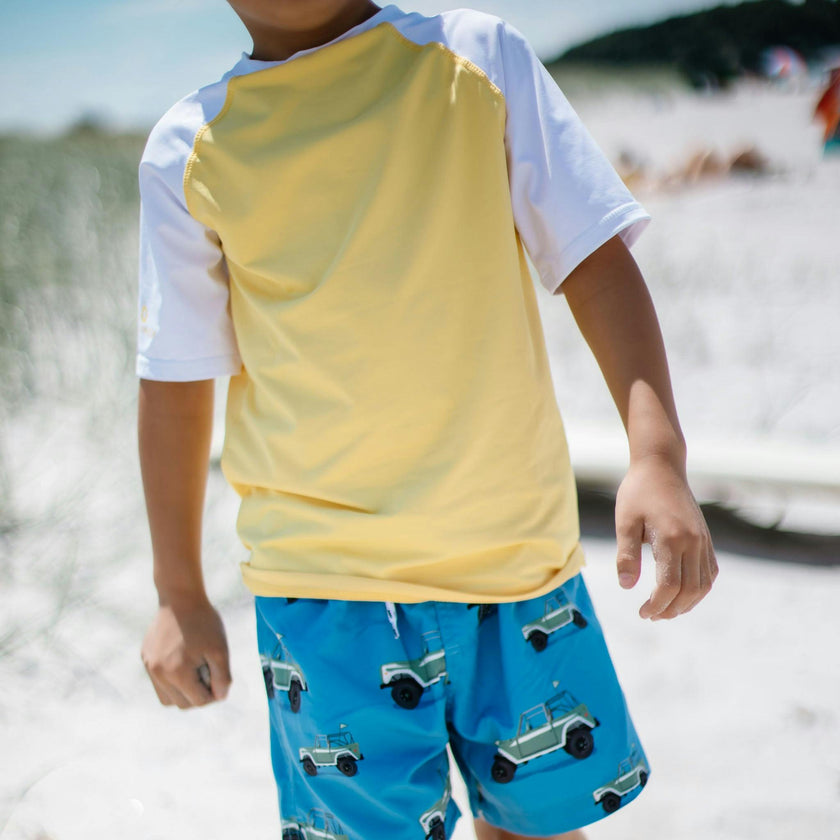 Yellow White Sleeve Sustainable SS Rash Top