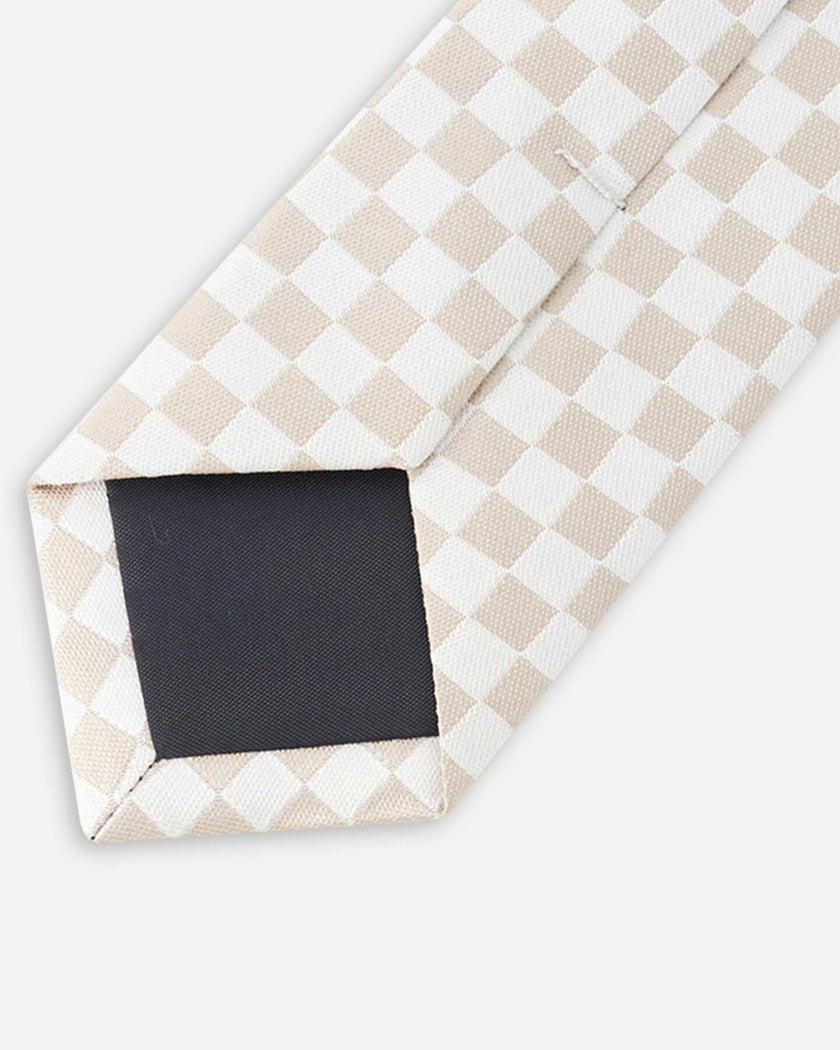 Neck Tie White And Sand Check
