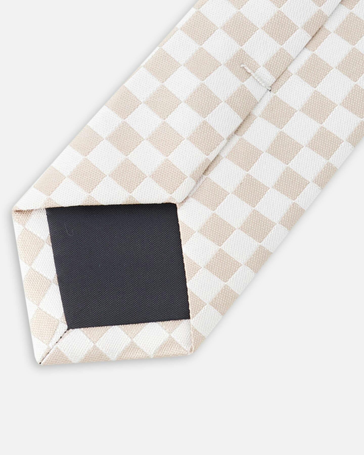 Neck Tie White And Sand Check