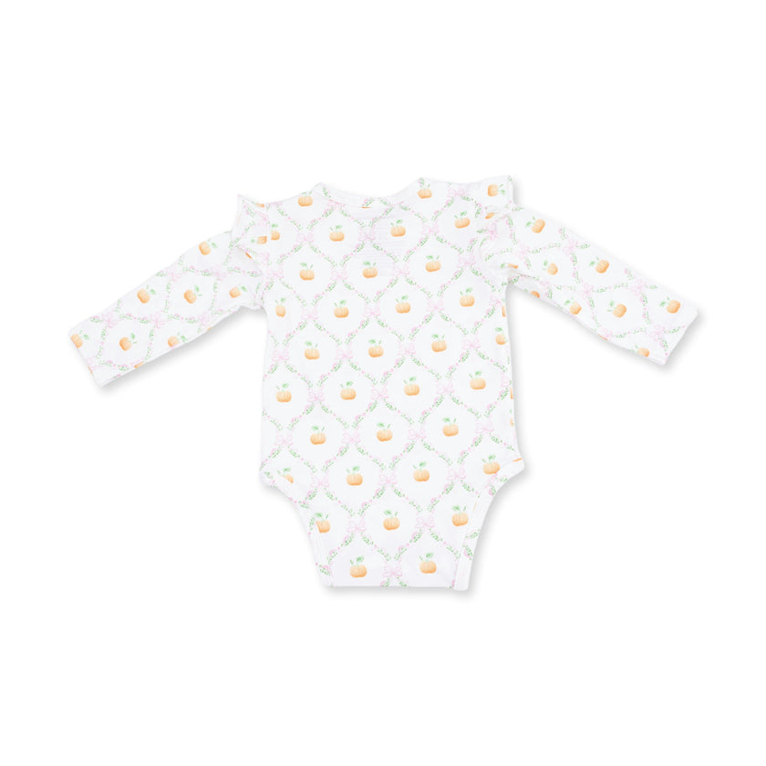 Pretty Pumpkin Trellis - Ruffle Sleeve Bodysuit with Snap Shoulder