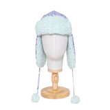 The Cozy Trapper Hat – Bows Print with Pale Aqua Sherpa Liner & Pompoms