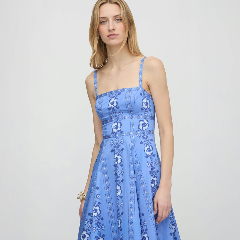 The Margot Dress - Blue Arcadia Border