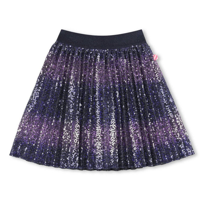 Navy Sequin Pleated Skirt