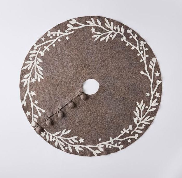 Handmade Felt Branches and Stars Gray Christmas Tree Skirt