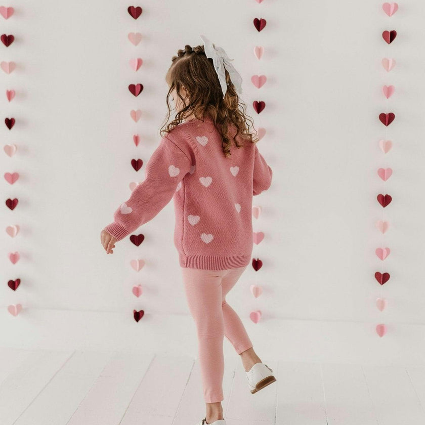 Girls Knit Sweater in Pink Hearts