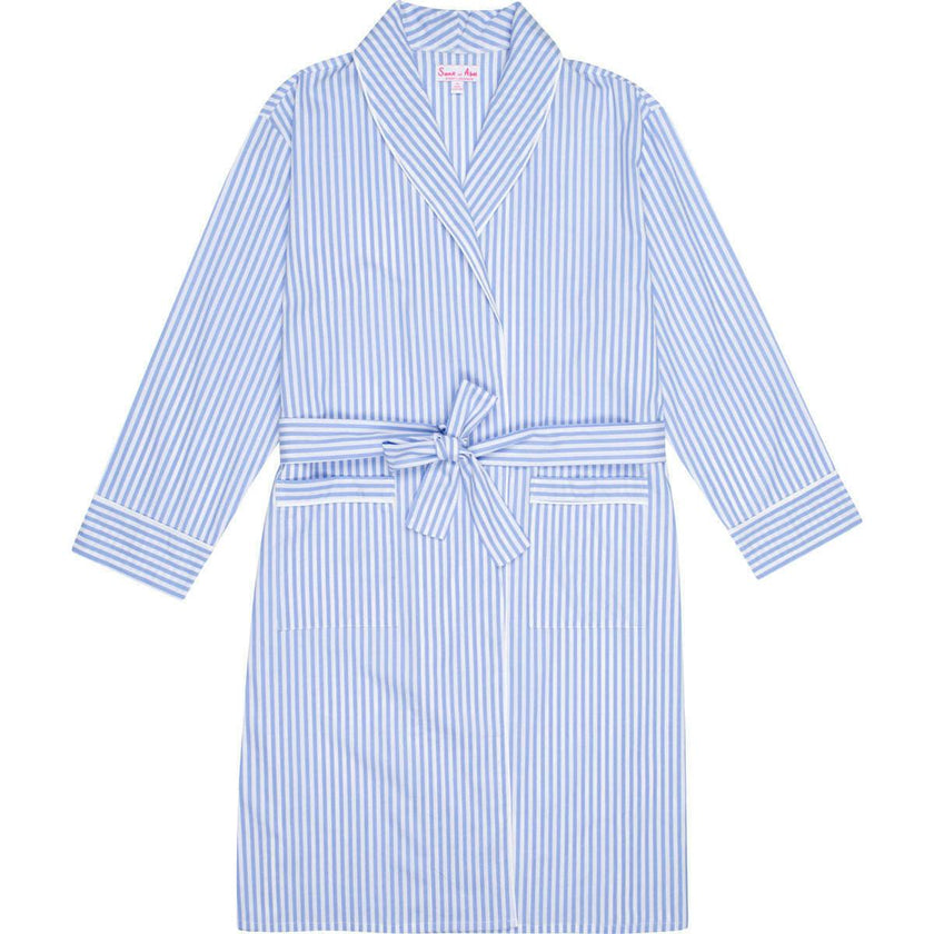 Women's Braddock Classic Robe - Blue Stripe Organic Cotton Poplin