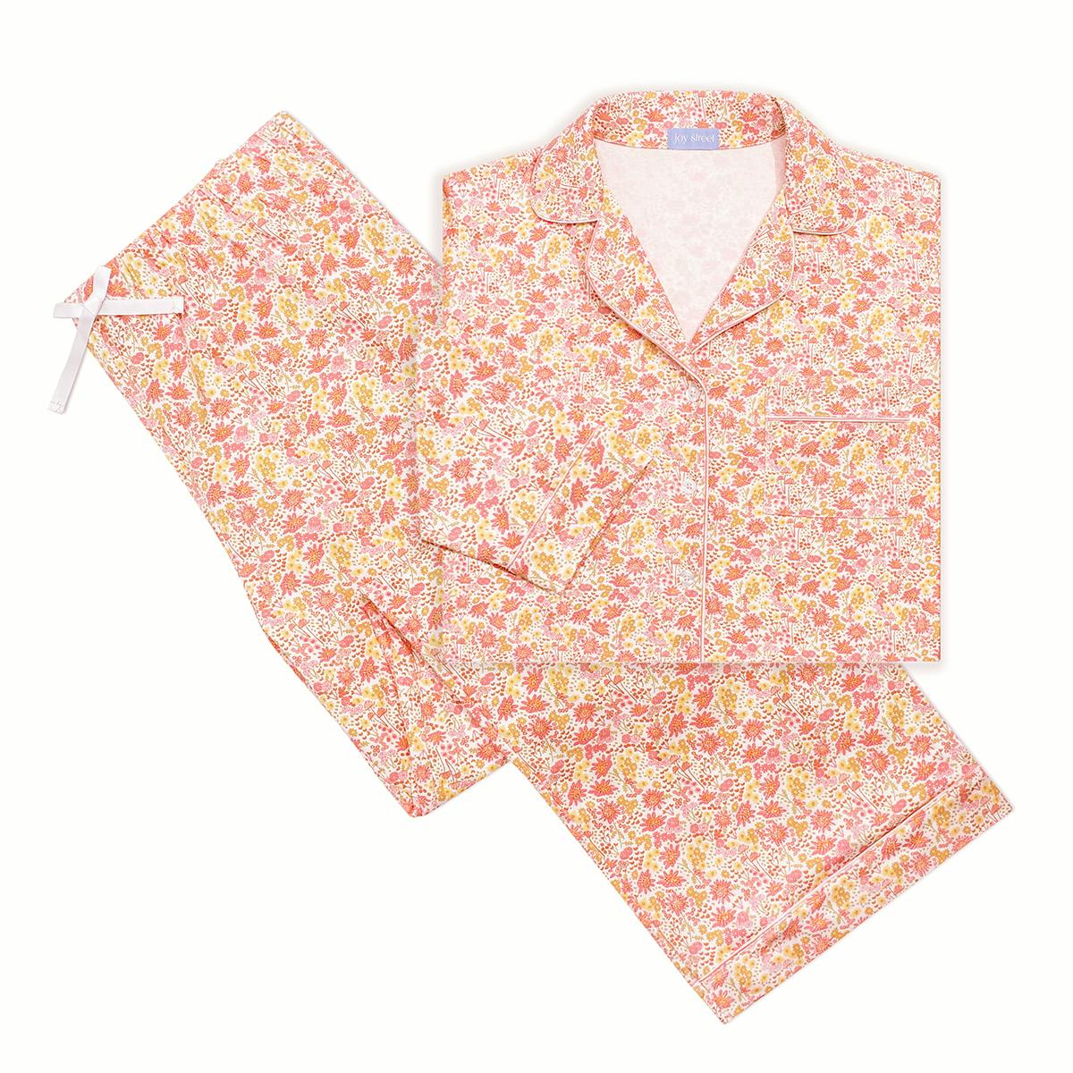 Marigolds Women's Button Front Long Pajama Set