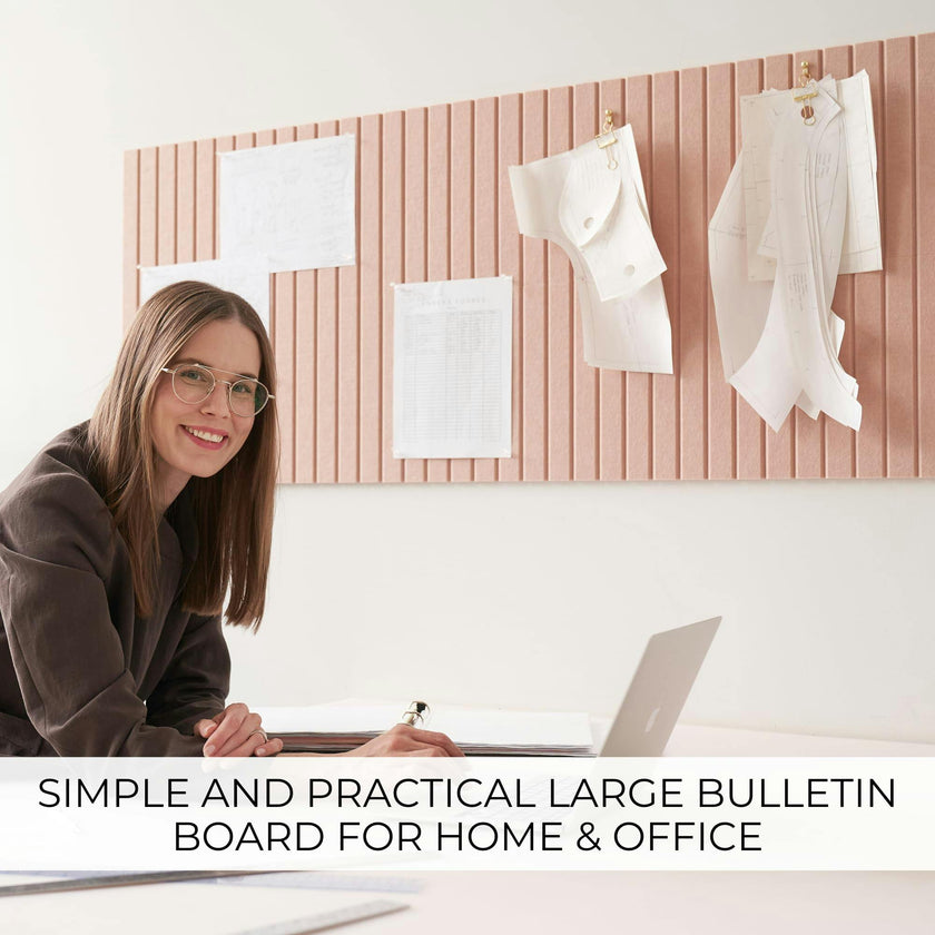 Large Felt Bulletin Board - Stylish 35" x 47" Cork Board Alternative for Office & Wall Decor - 12 Adhesive Tiles w/Golden Pins to Display Your Photos