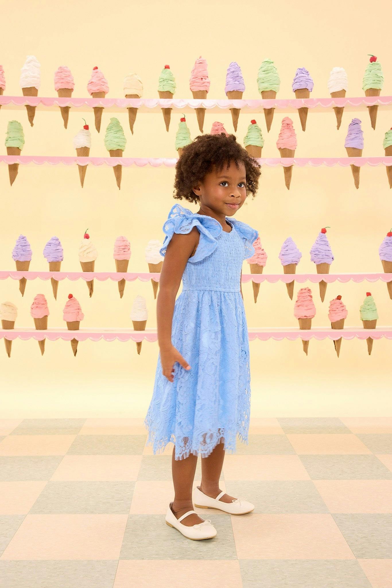 Mini Hattie Dress in Cornflower Blue Lace