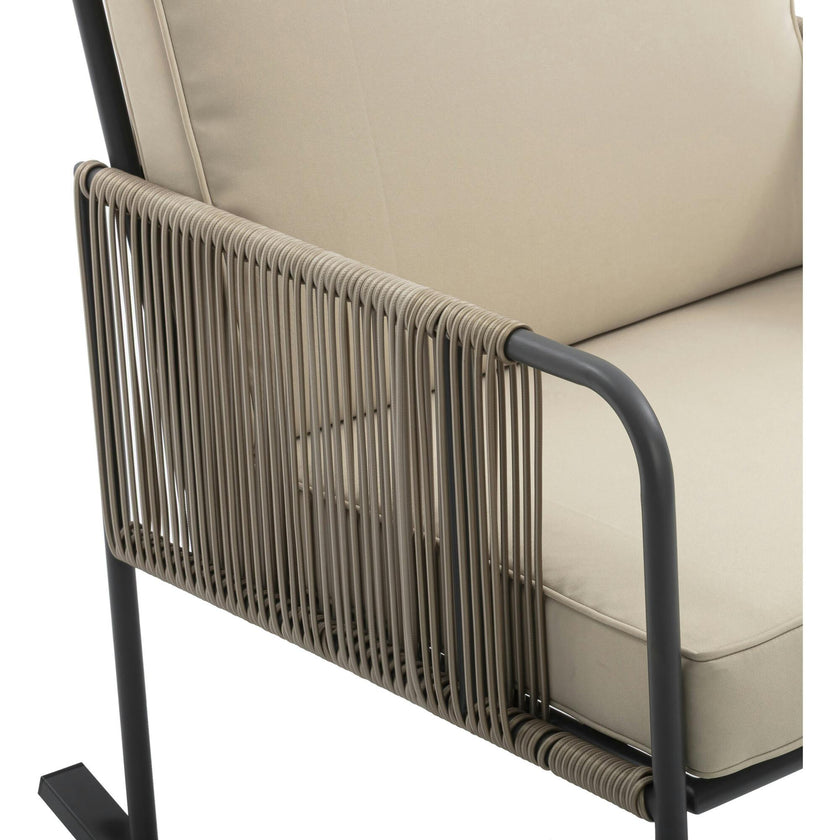 Teamson Home Steel Frame Rocking Chair Conversation Set with Rope Accent Outdoor Furniture