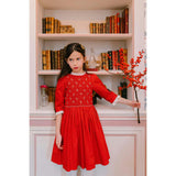 Luna Red Long Sleeve Smocked Dress