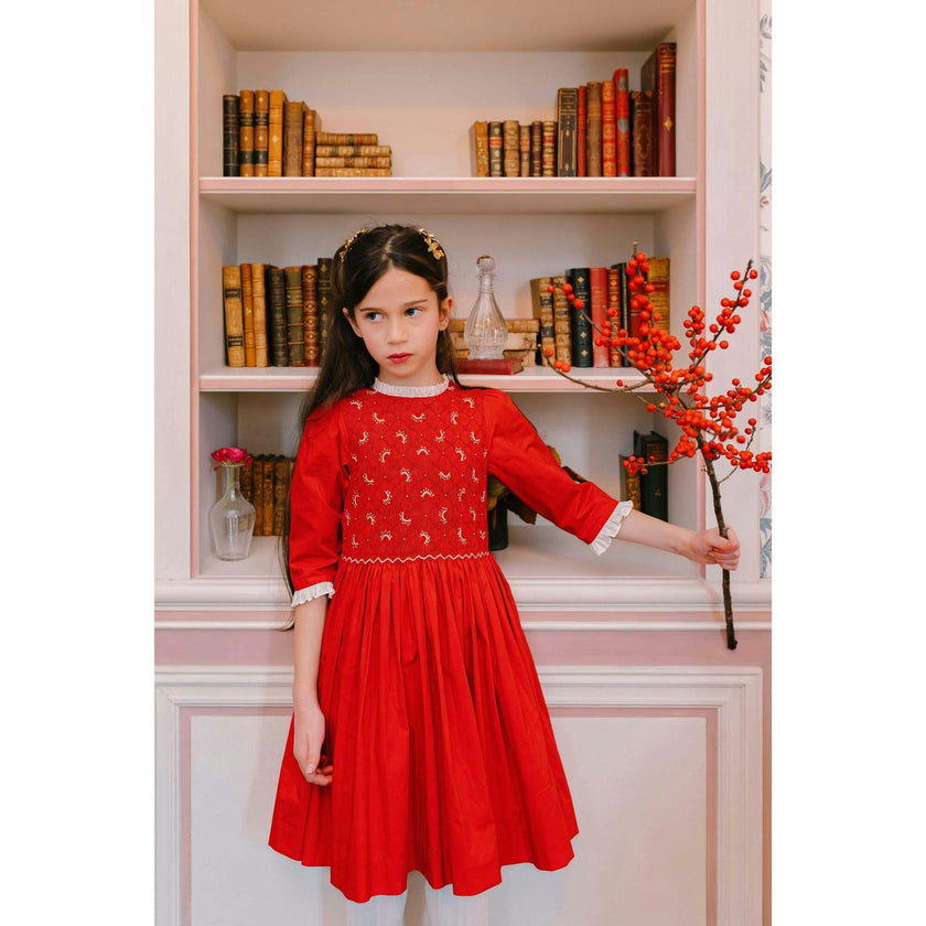 Luna Red Long Sleeve Smocked Dress