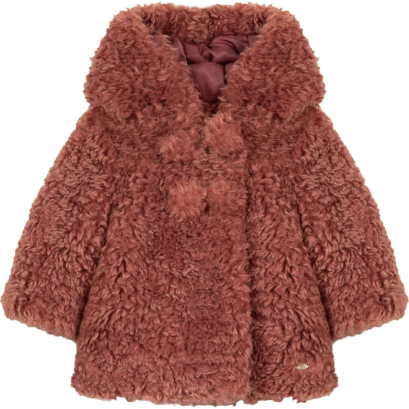 TARTINE ET CHOCOLAT Faux Fur Hooded Baby Coat, Dusty Pink