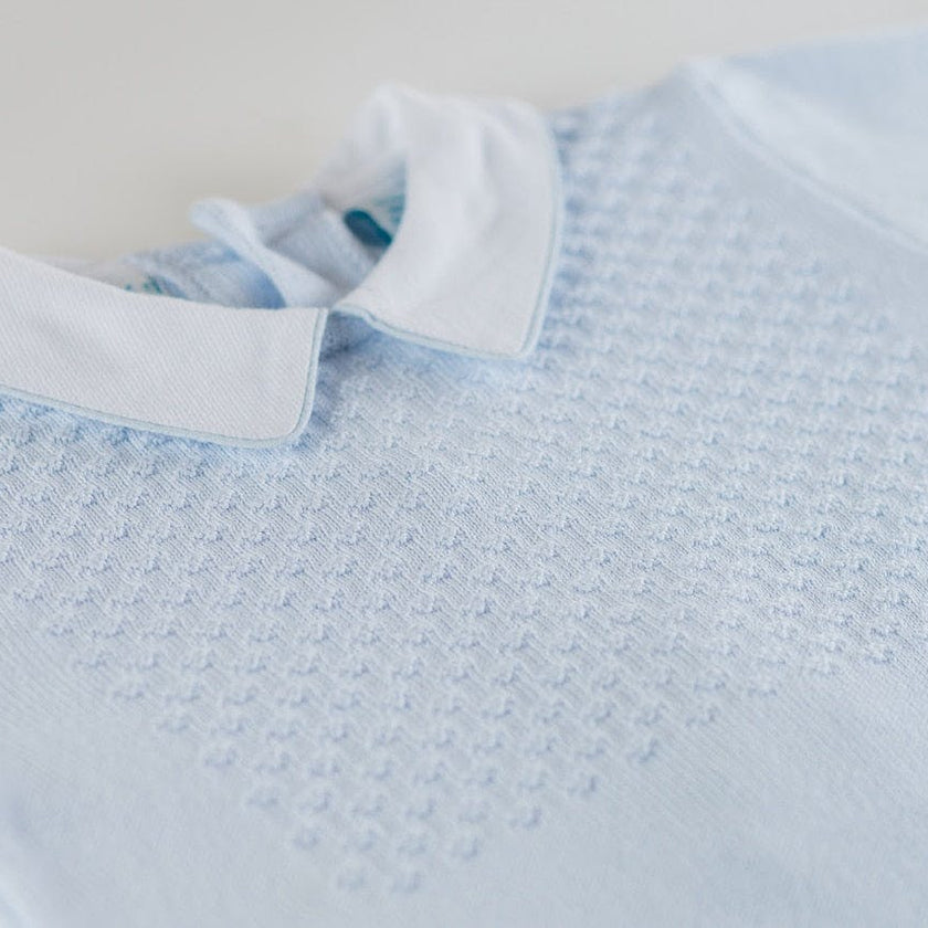 Boys Pique Collar Diamond Knit 2-Piece with Hat Blue