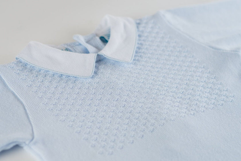 Boys Pique Collar Diamond Knit 2-Piece with Hat Blue